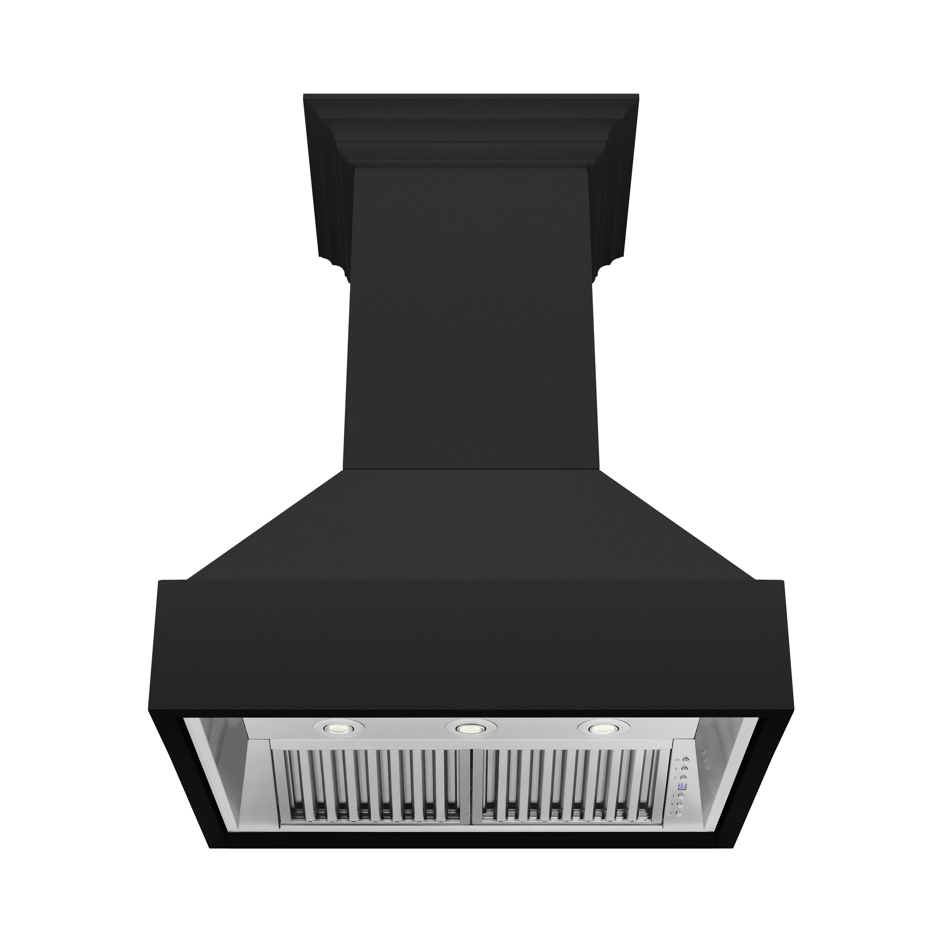 Back. ZLINE - ZLINE 36 in. Wooden Wall Mount Range Hood (355CC-36) - Rustic Black Finish.