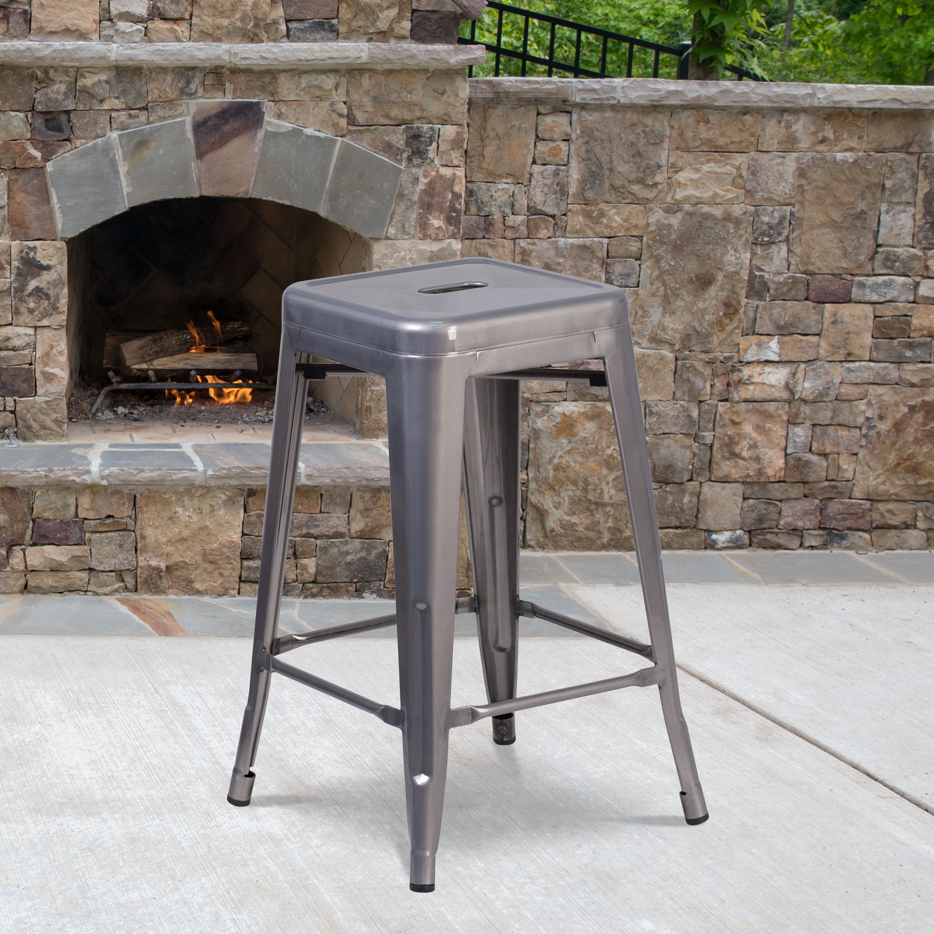 Emma + Oliver - 24'' High Backless Metal Indoor Counter Height Stool with Square Seat - Clear Coated