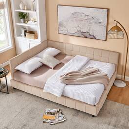 Anysun - Queen Velvet Tufted Sofa Bed Frame - with Comfortable Backrest & Armrests for Bedroom or Living Room - Pink