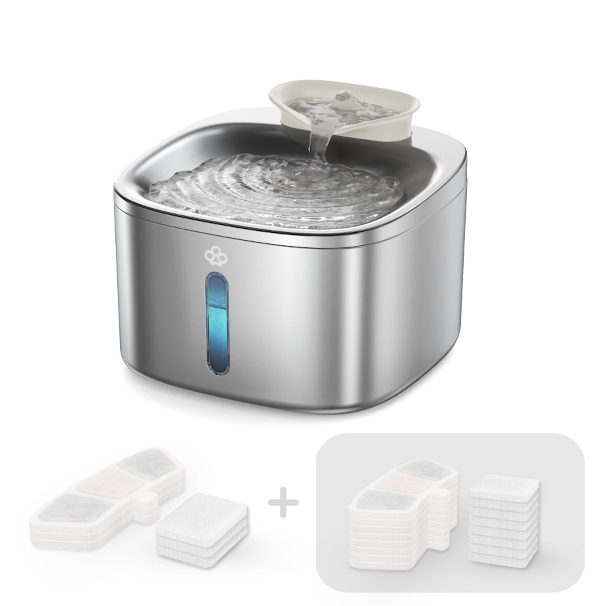 Oneisall - 3.5L 118oz Corded Automatic Cat Water Fountain Food Grade Plug-in Stainless Steel Pet Water Fountain with 11 Filters - Silver