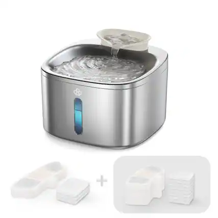 Front. Oneisall - 3.5L 118oz Corded Automatic Cat Fountain Food Grade Stainless Steel Bowl 5 Layer Filtration with 11 Filters - Silver.