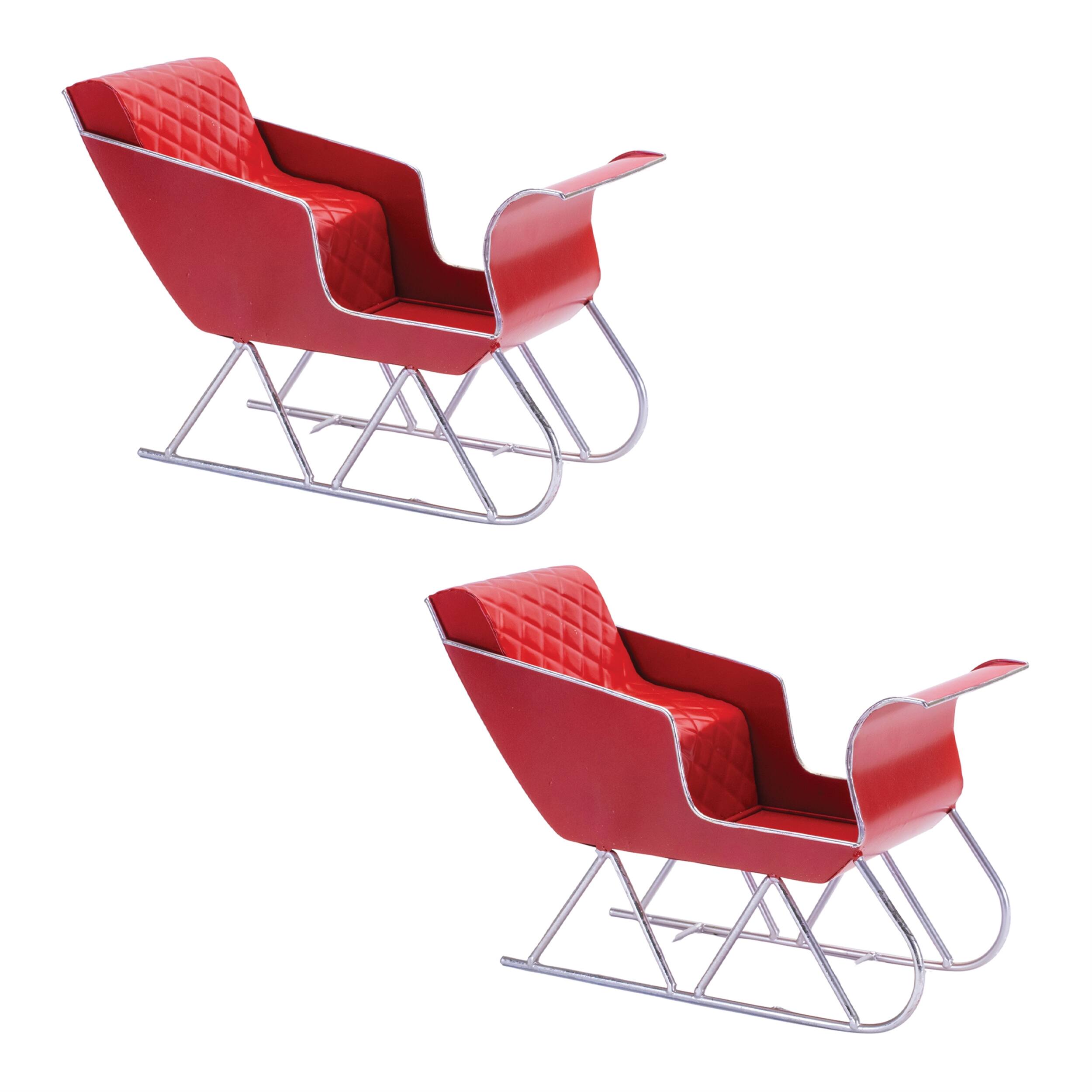 Angle. BreeBe - Metal Holiday Sleigh Display (Set of 2) - Red, Silver.