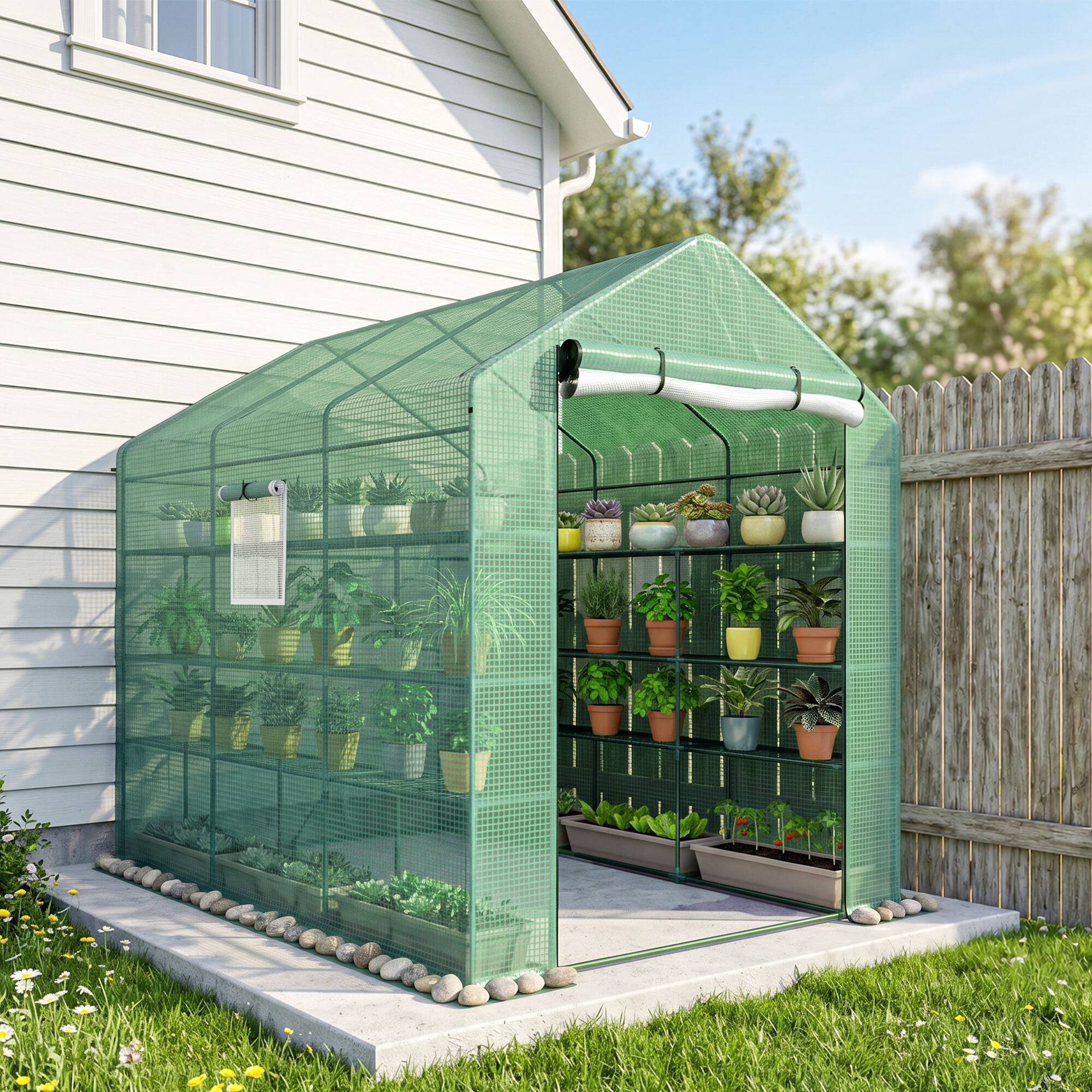 Alt View 8. Outsunny - x 6' x 7' Temporary Greenhouse for Growing Flowers with Mesh Door & Windows.