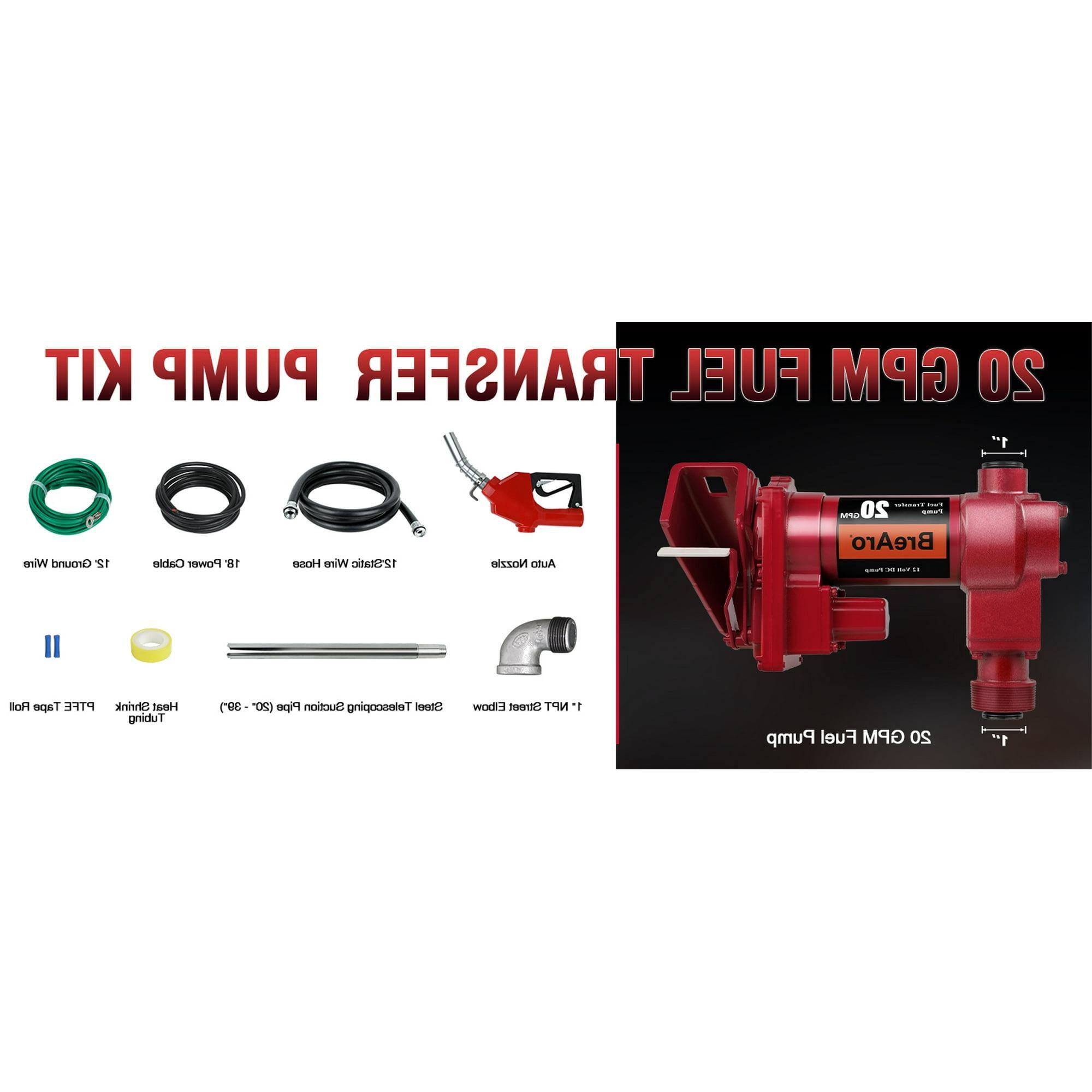 Sure, here is the corrected and grouped text:

**Kit Pump Transfer Fuel GPM 20**

- Wire Ground 12
- Cable Power 18
- Hose Wire 12
- Static Nazzle Auto
- M 20
- BreAro
- Rlol
- Tape PTFL
- Shrink Heat Tubing (20" Pipe Suction Telescoping Steel)
- FIbow
- NPT
- Pump Fuel GPM 20

**50 GPM Fuel Transfer Pump Kit**

- Stainless Steel Hose
- 18 Gauge Wire
- 12 Gauge Wire
- Static Nazzle Auto
- M 20
- BreAro
- Rlol
- Tape PTFL
- Shrink Heat Tubing (20" Pipe Suction Telescoping Steel)
- FIbow
- NPT
- Pump Fuel GPM 20