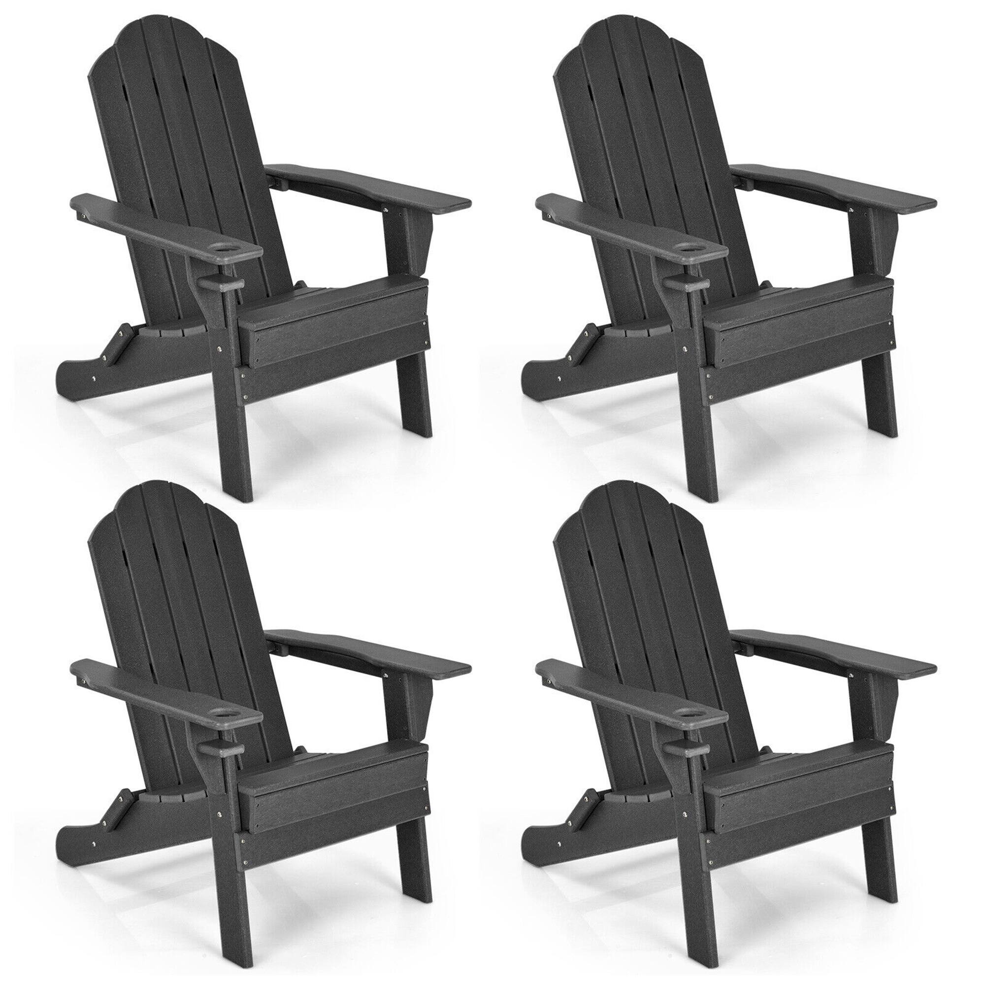 Front. Gymax - Gymax 4PCS Patio Folding Adirondack Chair Weather Resistant Cup Holder Yard Black - Black.