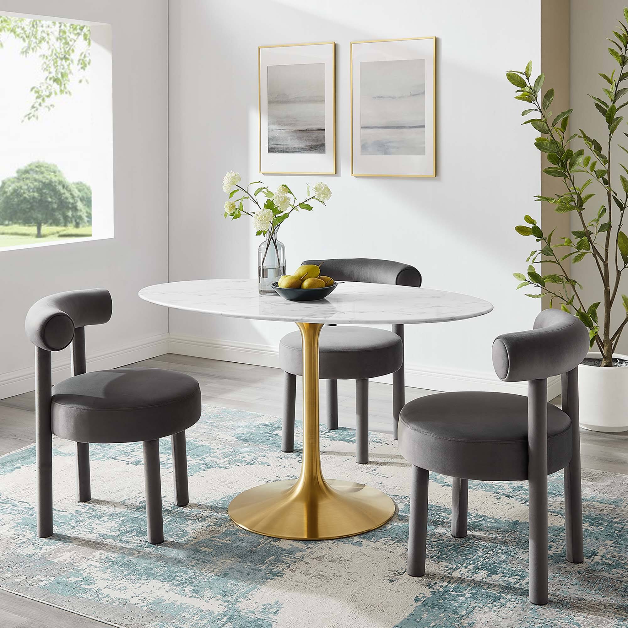 Alt View 5. Modway - Lippa 54" Oval Faux Marble Dining Table by Modway - Gold White.