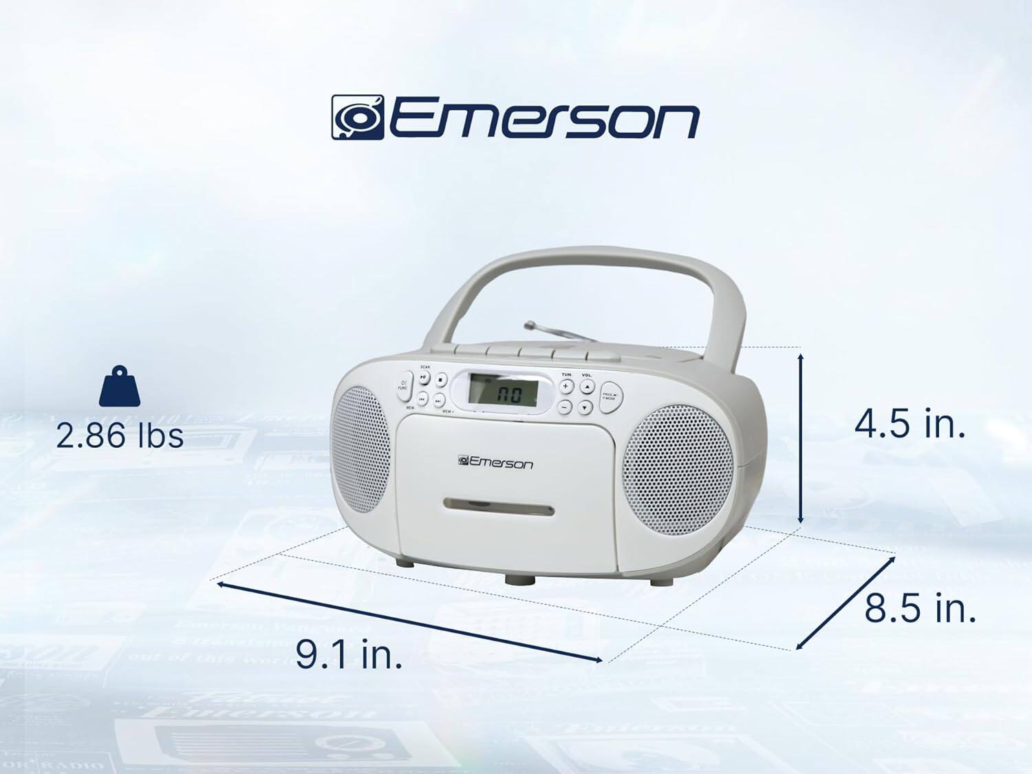 Emerson 2.86 lbs or 4.5 in. x 9.1 in. x 8.5 in. Emerson Radio