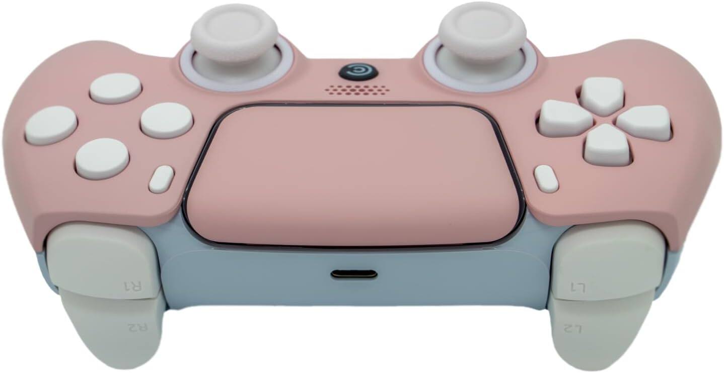 Back. Custom Controllerzz - Custom Wireless Controller for PS5 - Baby Pink & White Inserts.