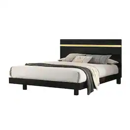 Manhattan Lane - Yoki Full Size Bed w Underbed LED, Acrylic Gold Trim, Black Frame - Black/Gold