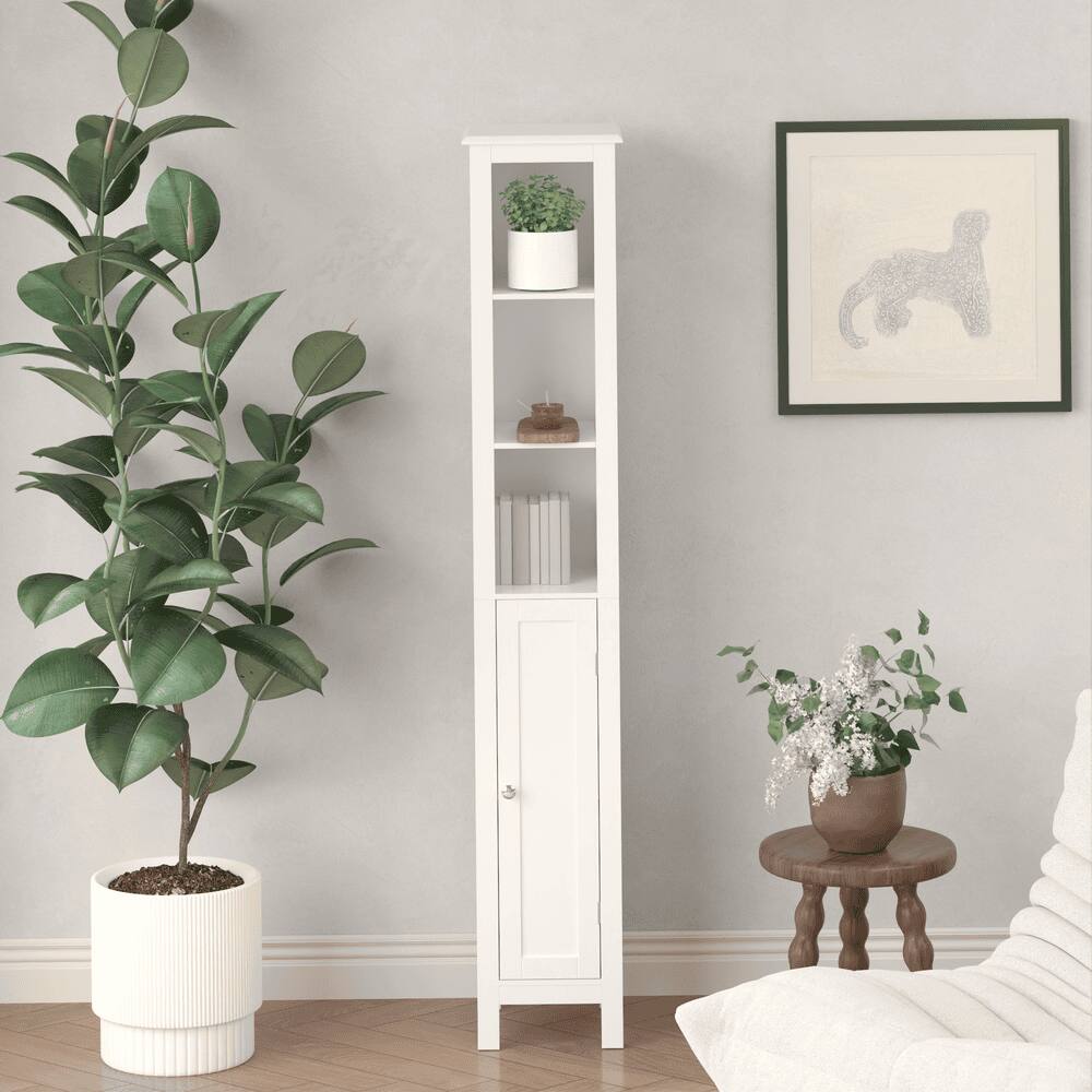 Alt View 8. Kadyn - 66.92" Tall Bathroom Storage Cabinet with Adjustable Shelves, 1 Doors Freestanding Cabinet with Open compartments, White - White.