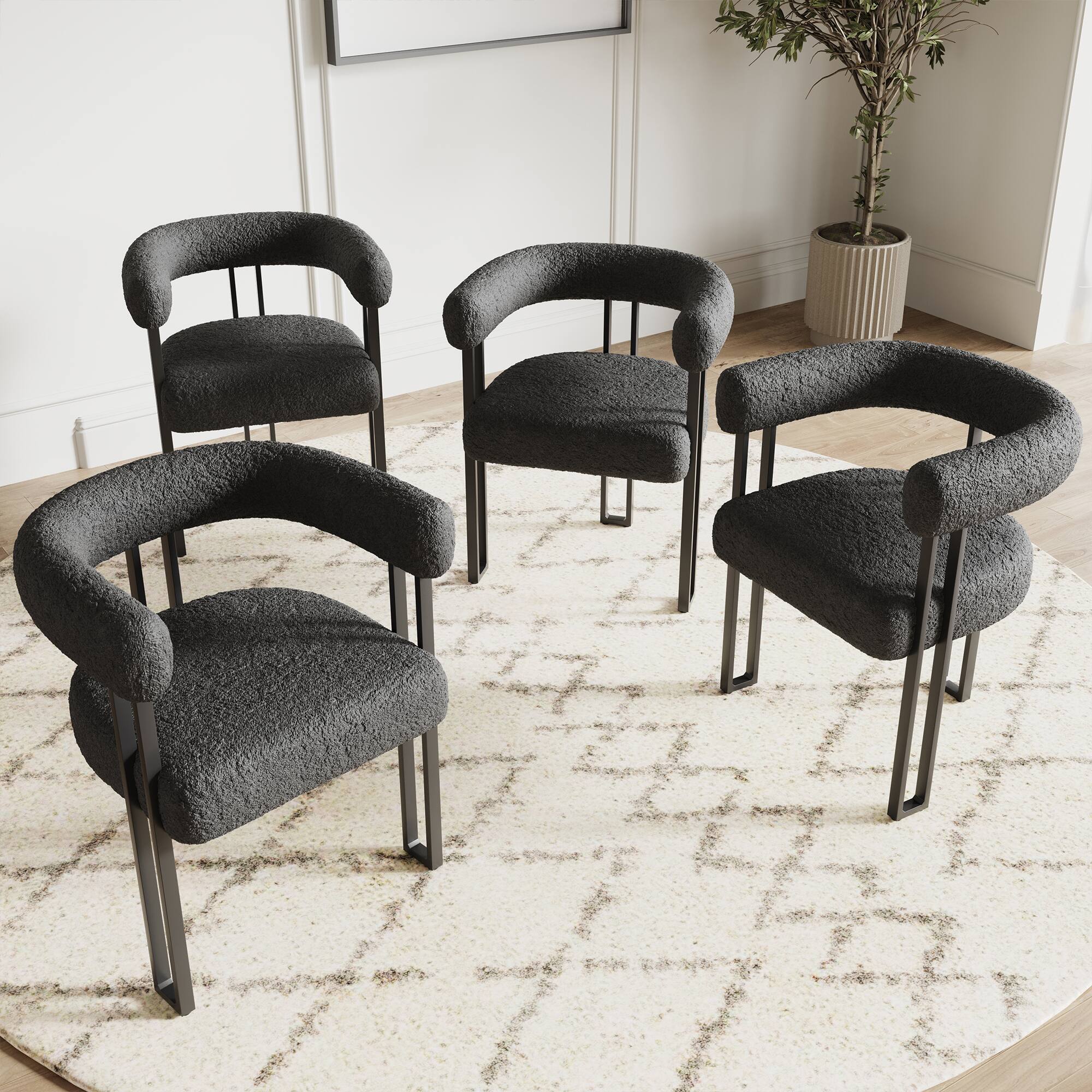 Alt View 1. Boyel Living - Set of 2 Upholstered Dining Arm Chairs Boucle Fabric Accent Chairs with Metal Frame - Black.