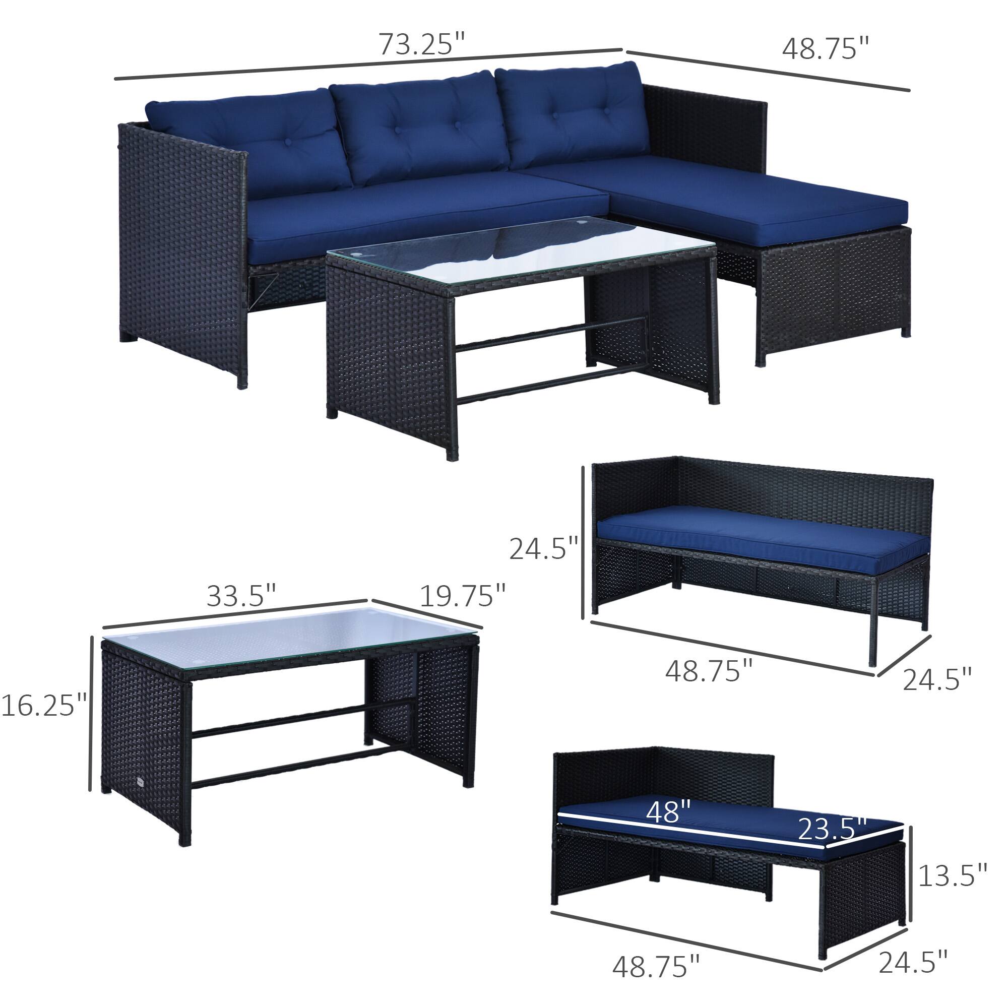 73.25", 48.75", 33.5", 24.5", 19.75", 16.25", 48.75", 24.5", 48", 23.5", 13.5", 48.75", 24.5"