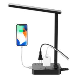 Dazzed Corner - LED Desk Lamp for Dorm & Office, 1 USB Port, 2 AC Outlets, 3 Modes & Brightness