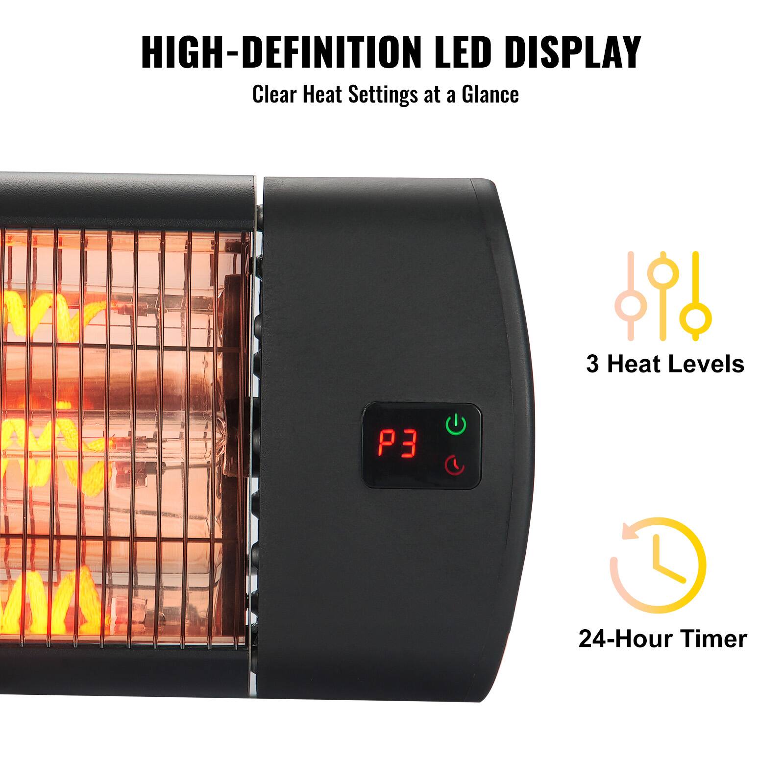 HIGH-DEFINITION LED DISPLAY  
Clear Heat Settings at a Glance

3 Heat Levels

24-Hour Timer
