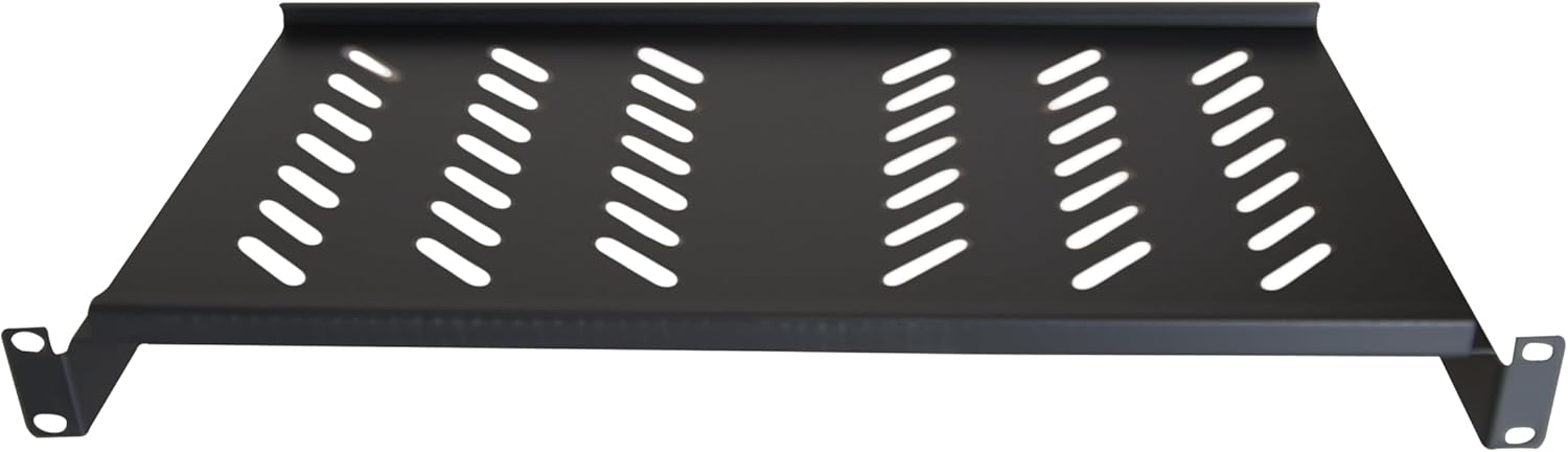 Angle. Cables Direct Online - 1U 19" Vented Cantilever Server Rack Shelf - 10" (250mm) Deep Steel Tray, 11 lb Max Capacity - Black.