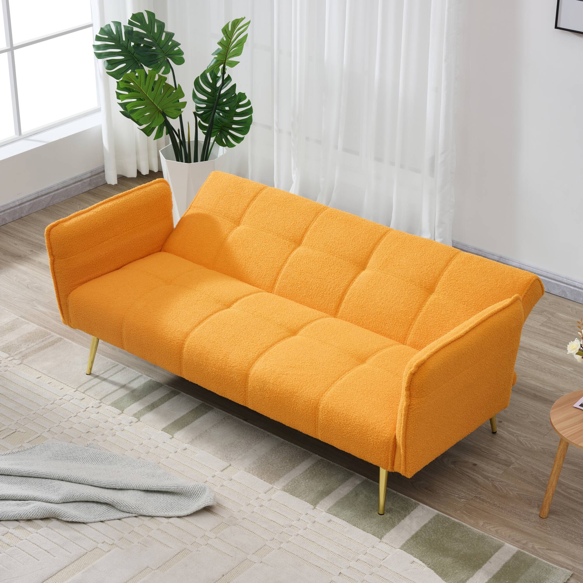 Alt View 1. GOODSILO - Space-Saving Convertible Sofa Bed with Folding Armrests | Double Sleeper for Living Rooms & Apartments - Yellow.