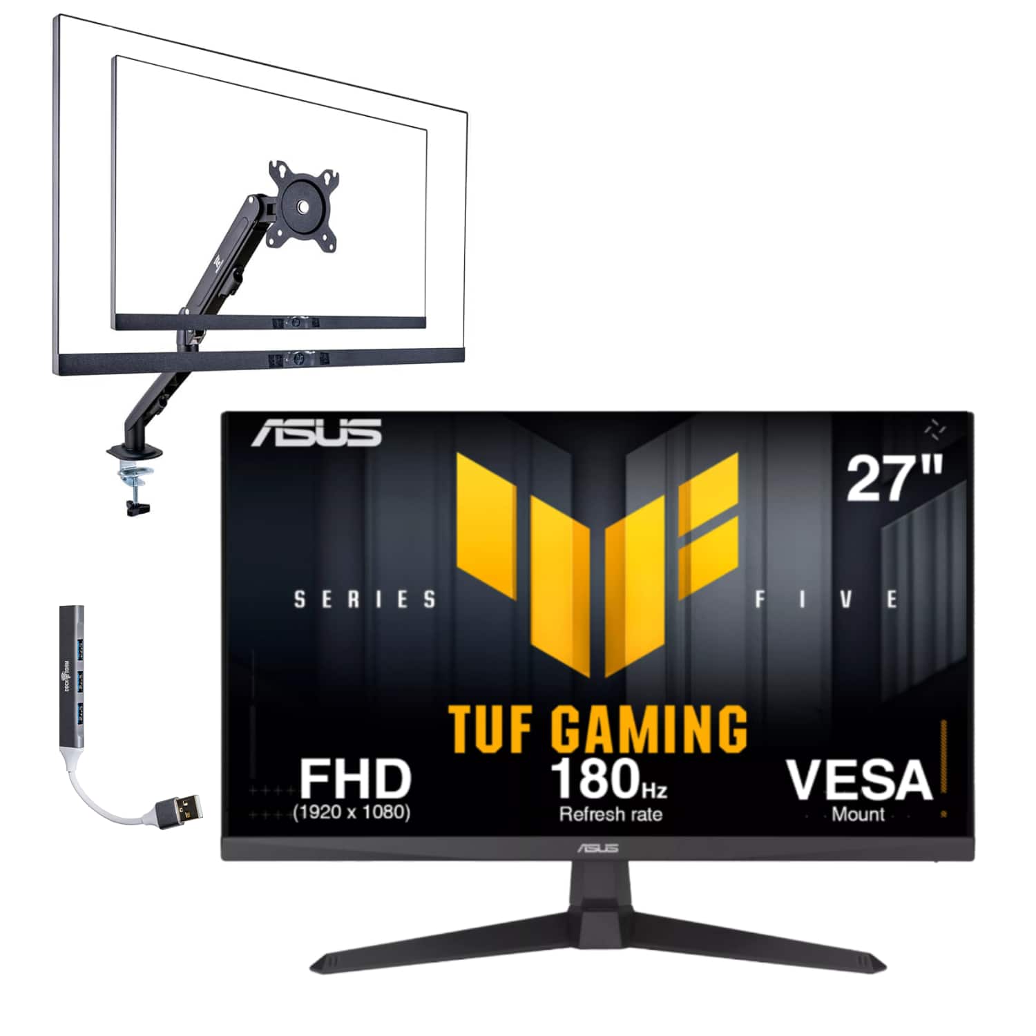 ASUS - TUF Gaming 27" FHD IPS Monitor, Anti-Glare, Flicker Free, HDMI, Color w/DKZ Hub & ErgoFlexy Single Mount Arm - Black