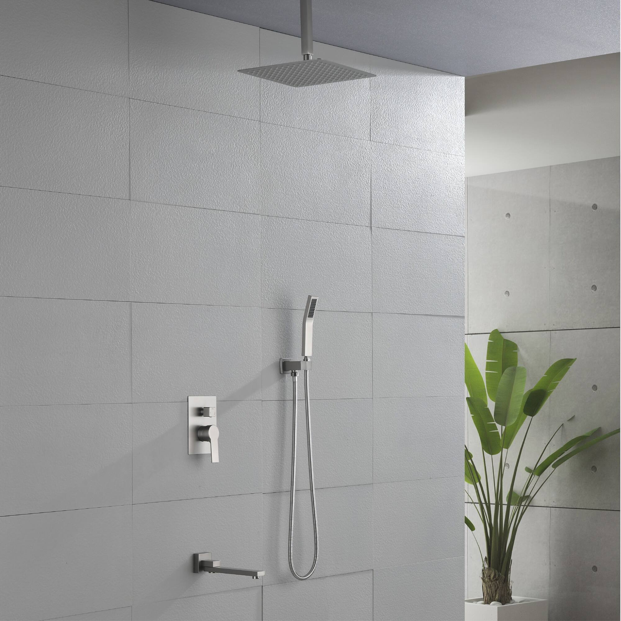 Alt View 1. Boyel Living - Brushed Nickel 10-Inch Rain Shower System Brass SUS304 3-Function Valve Handheld 180° Spout cUPC - Brushed Nickel.