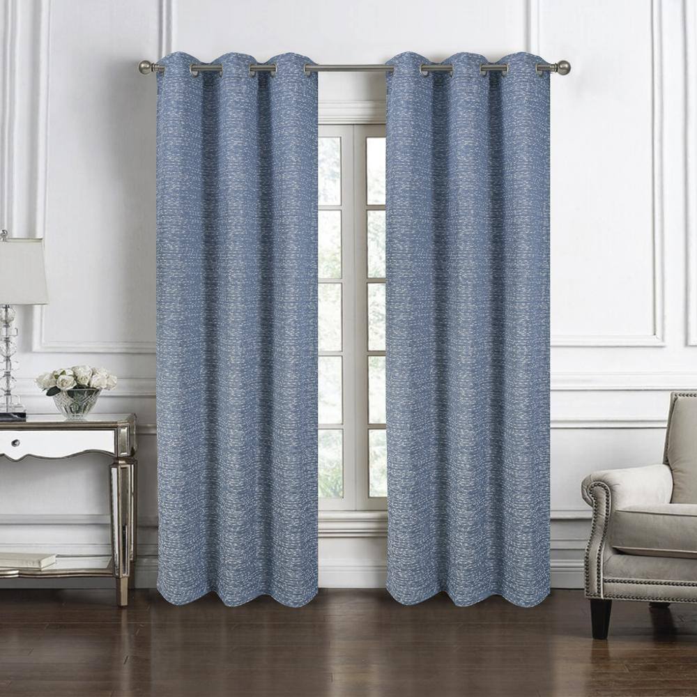 Front. RT Designers Collection - RT Designers Collection Roman Jacquard Premium Grommet Panel Pair 38" x 84" Dark Blue - Dark blue.