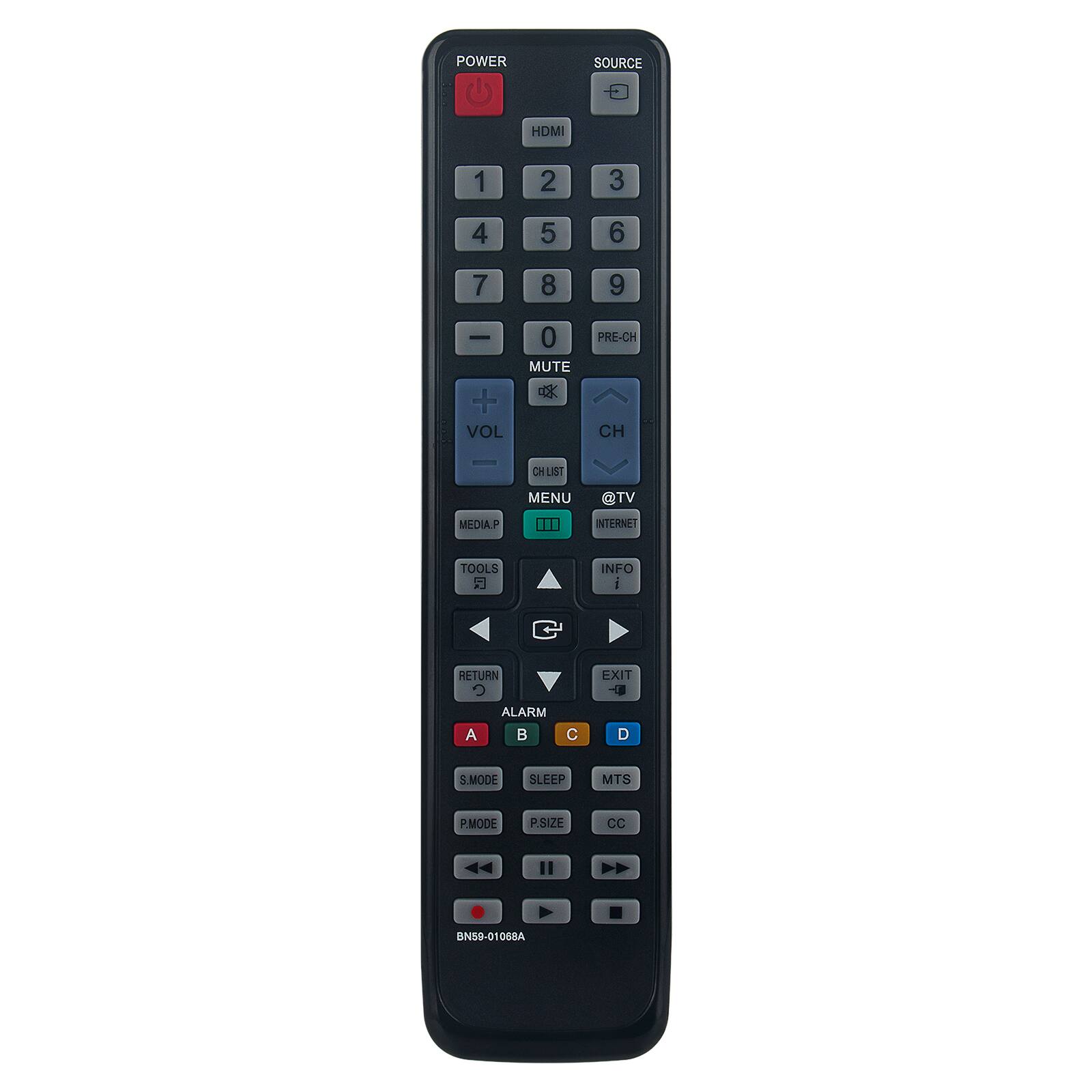 POWER SOURCE - HDMI 1 2 3 4 5 6 7 8 9 - + VOL 0 MUTE x PRE-CH CH - CHLIST MENU TV MEDIAP 19 INTERNET TOOLS 5 INFO - RETURN O ALARM A C EXIT D S.MODE SLEEP MTS P-MODE P.SIZE CC " BN59-01058A