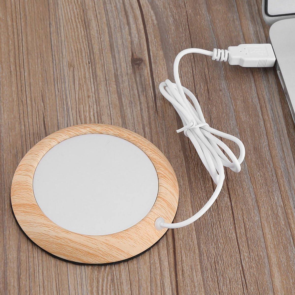 Alt View 1. Schertz - USB Coffee Mug Warmer – Heating Pad, Light Wood Grain, Desktop Use - Light Wooden Grain Colour.
