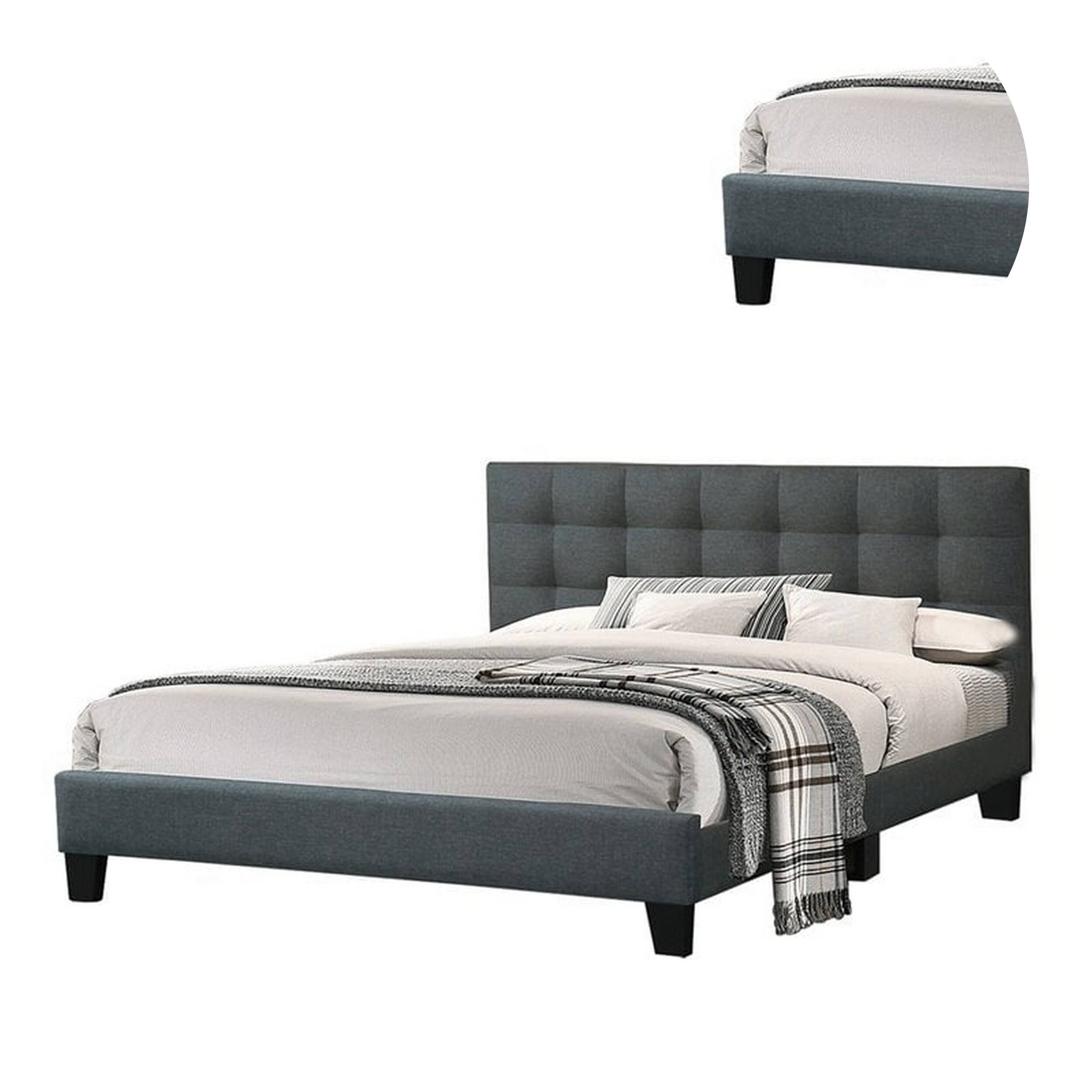 Alt View 2. Manhattan Lane - Dex Modern Platform Queen Size Bed, Plush Tufted Upholstery - Charcoal Gray.