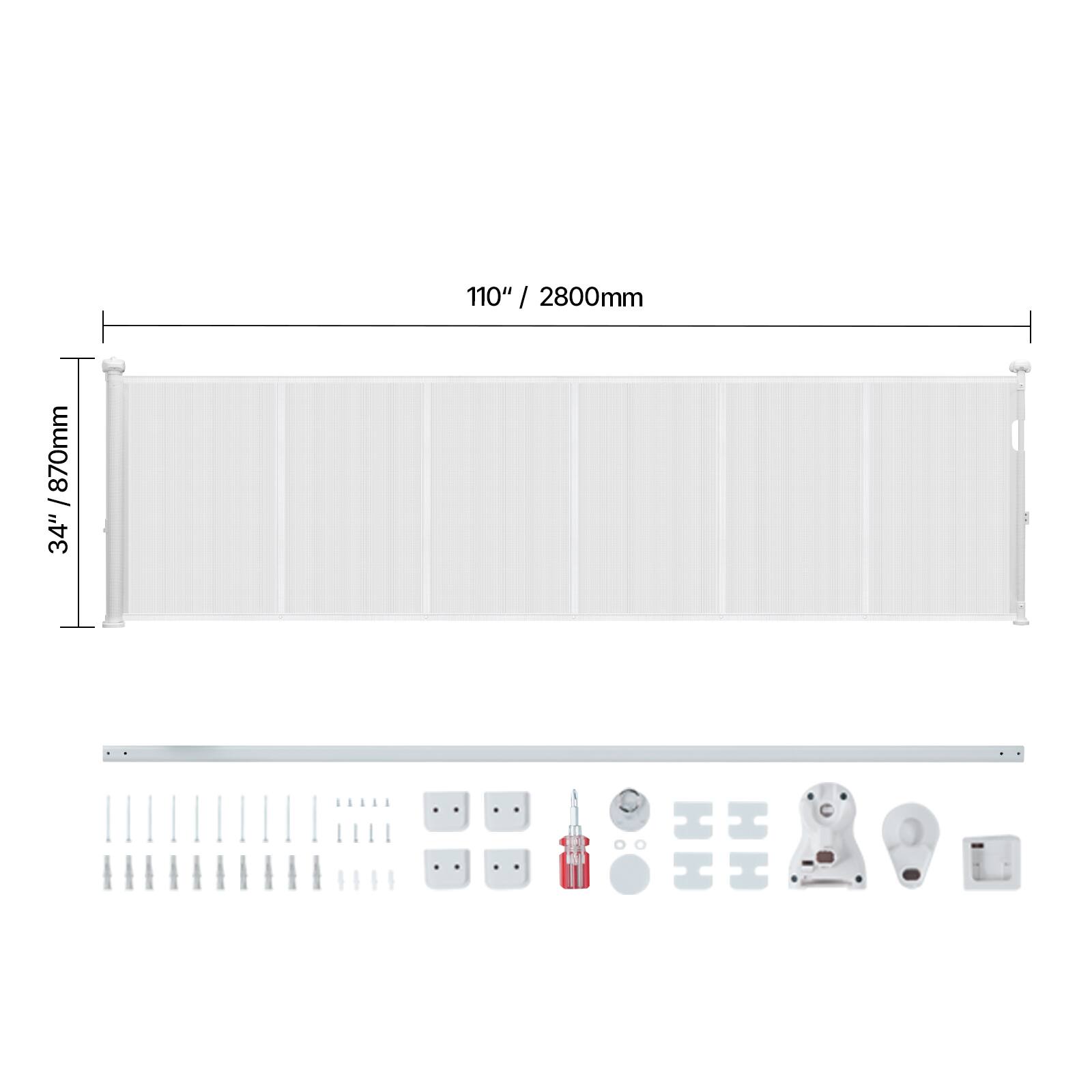 110" / 2800mm  
34" / 870mm