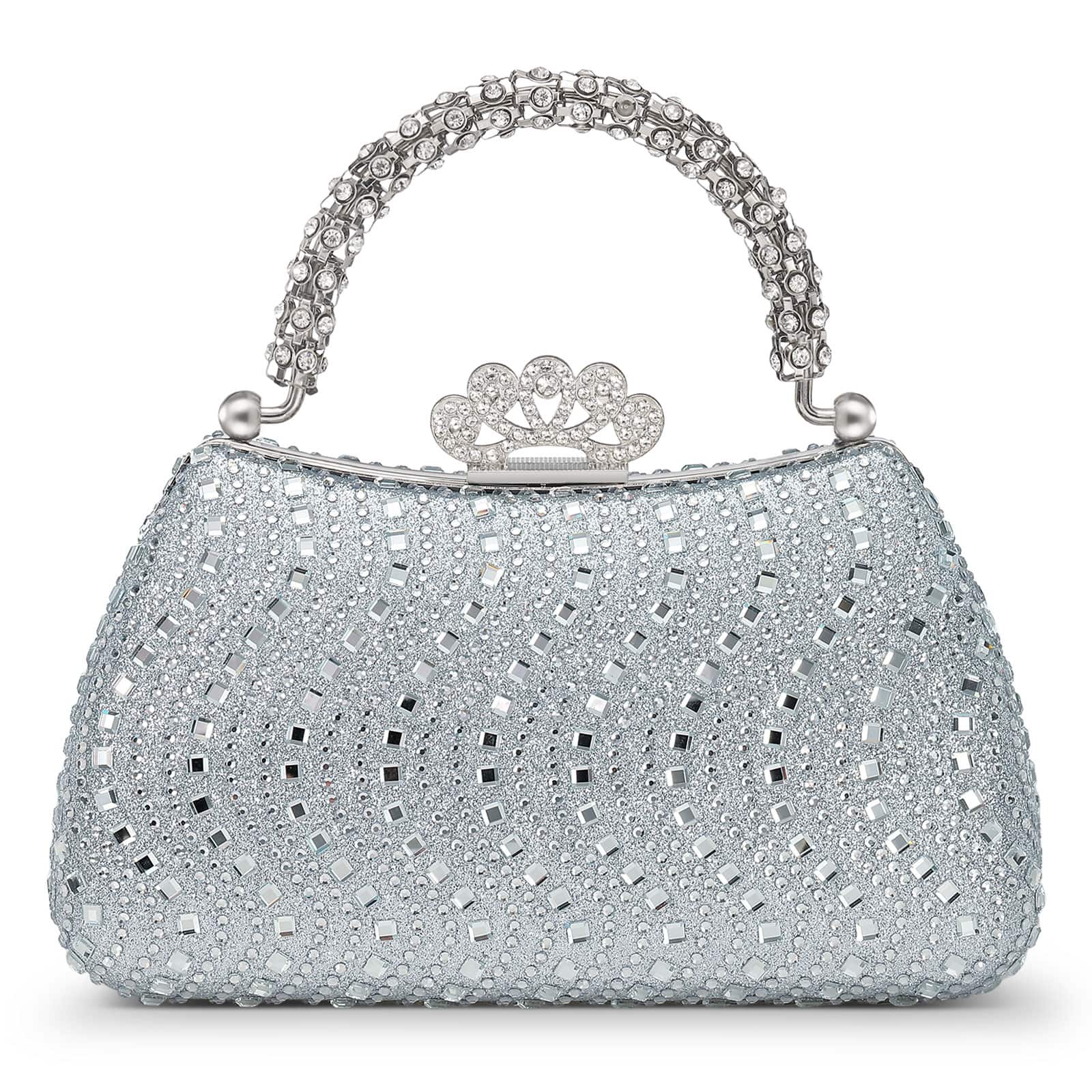 Unique Bargains - Rhinestones Evening Bag for Women, Shiny Sequin Evening Clutch Wedding Purse for Bride Party Formal - Silver