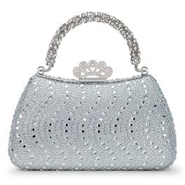 Unique Bargains - Rhinestones Evening Bag for Women, Shiny Sequin Evening Clutch Wedding Purse for Bride Party Formal - Silver