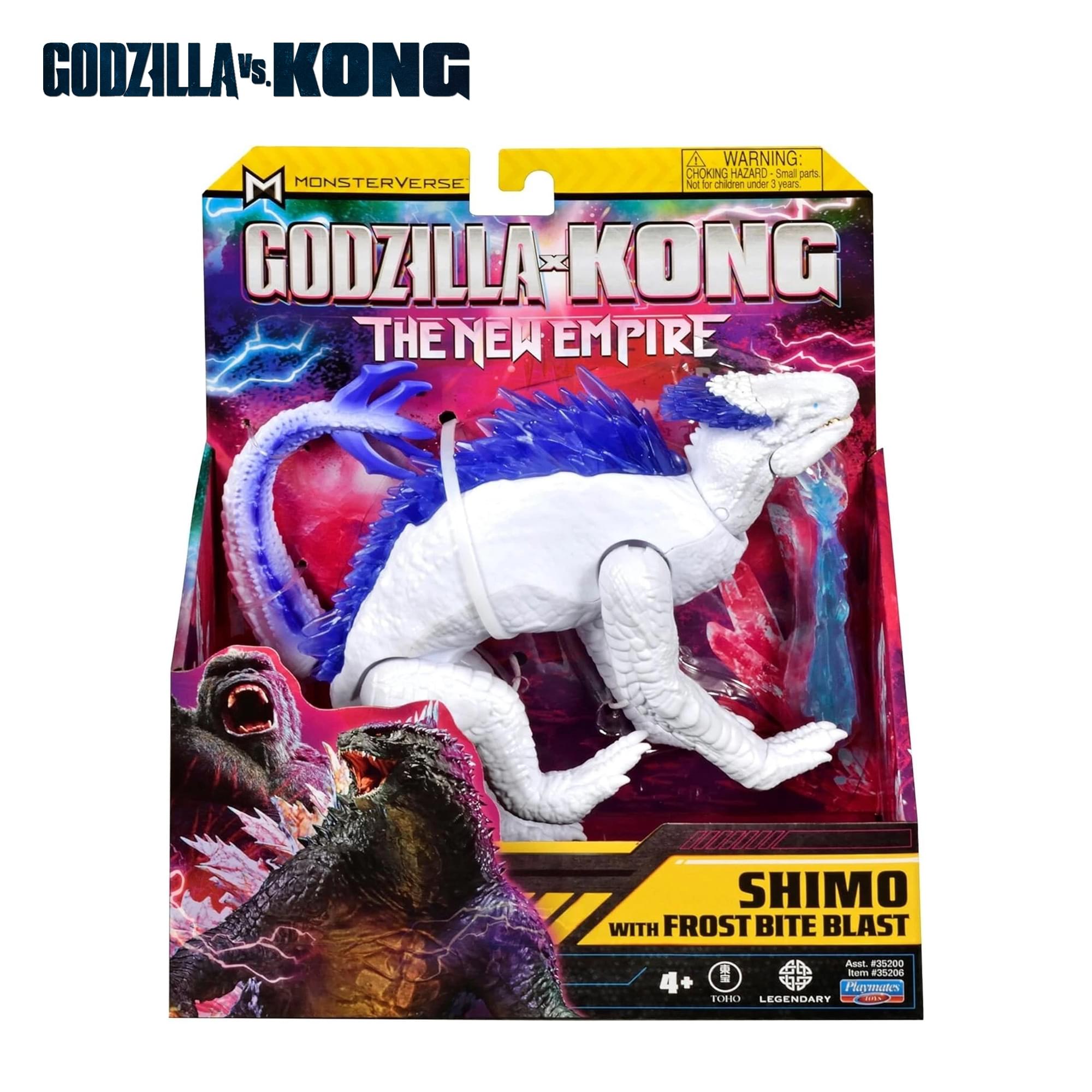 GODZILLA vs KONG  
WARNING: CHOKING HAZARD - Small parts. Not for children under 3 years.  
MONSTERVERSE  
GODZILLA vs KONG  
THE NEW EMPIRE  
SHIMO with FROST BITE BLAST  
Ason K35200  
Item 35.200  
Plnotes - nHR  
LEGENDARY  
4+  
TOHO  
Playmobil  
Aset #35200