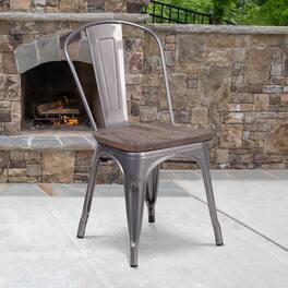 Emma + Oliver - Metal Stackable Chair with Wood Seat - Clear Coated