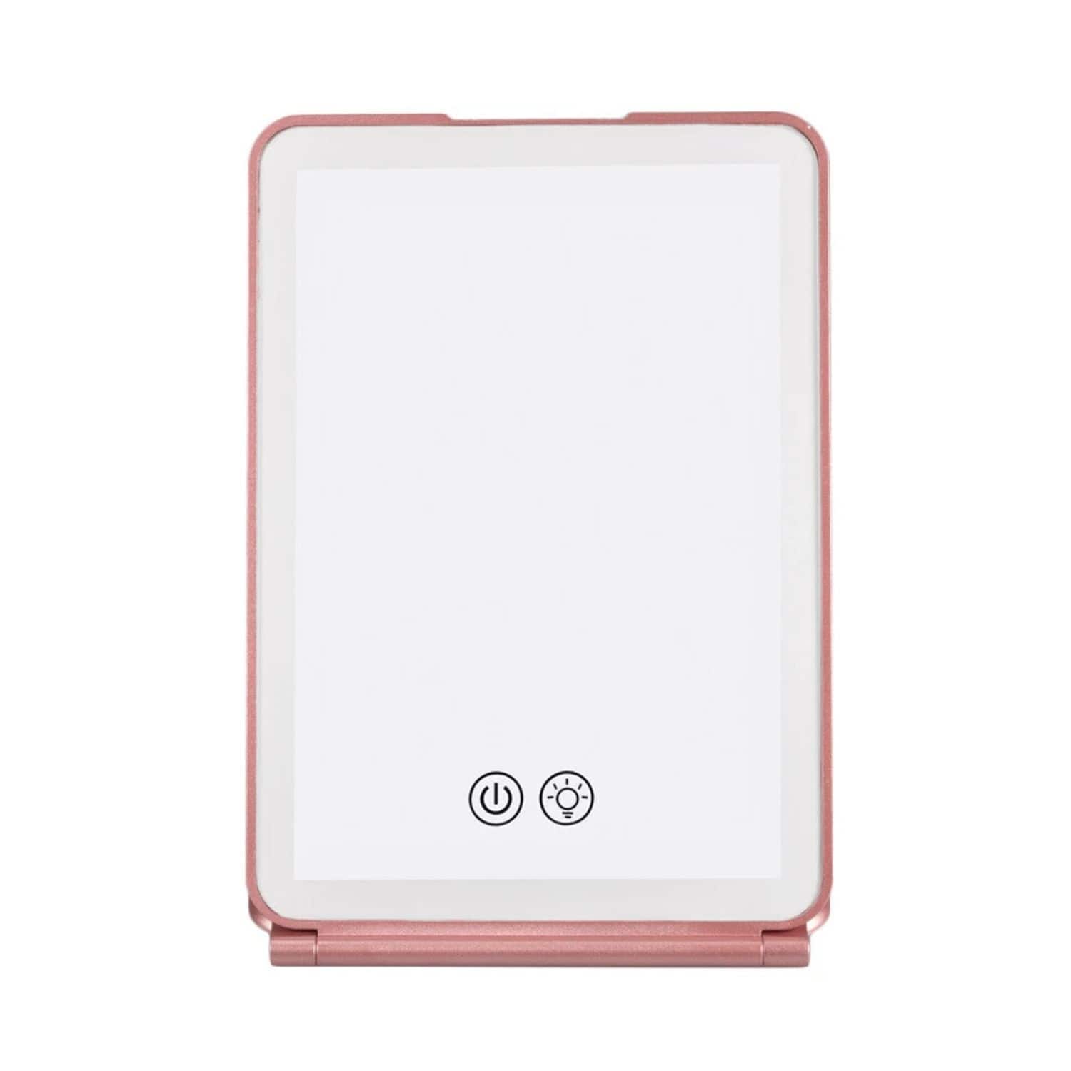 Front. Stock Preferred - Rechargeable LED Makeup Vanity Mirror – Portable 3-Color Lighted Travel Mirror (72 LED, USB Powered) - Rose Gold.