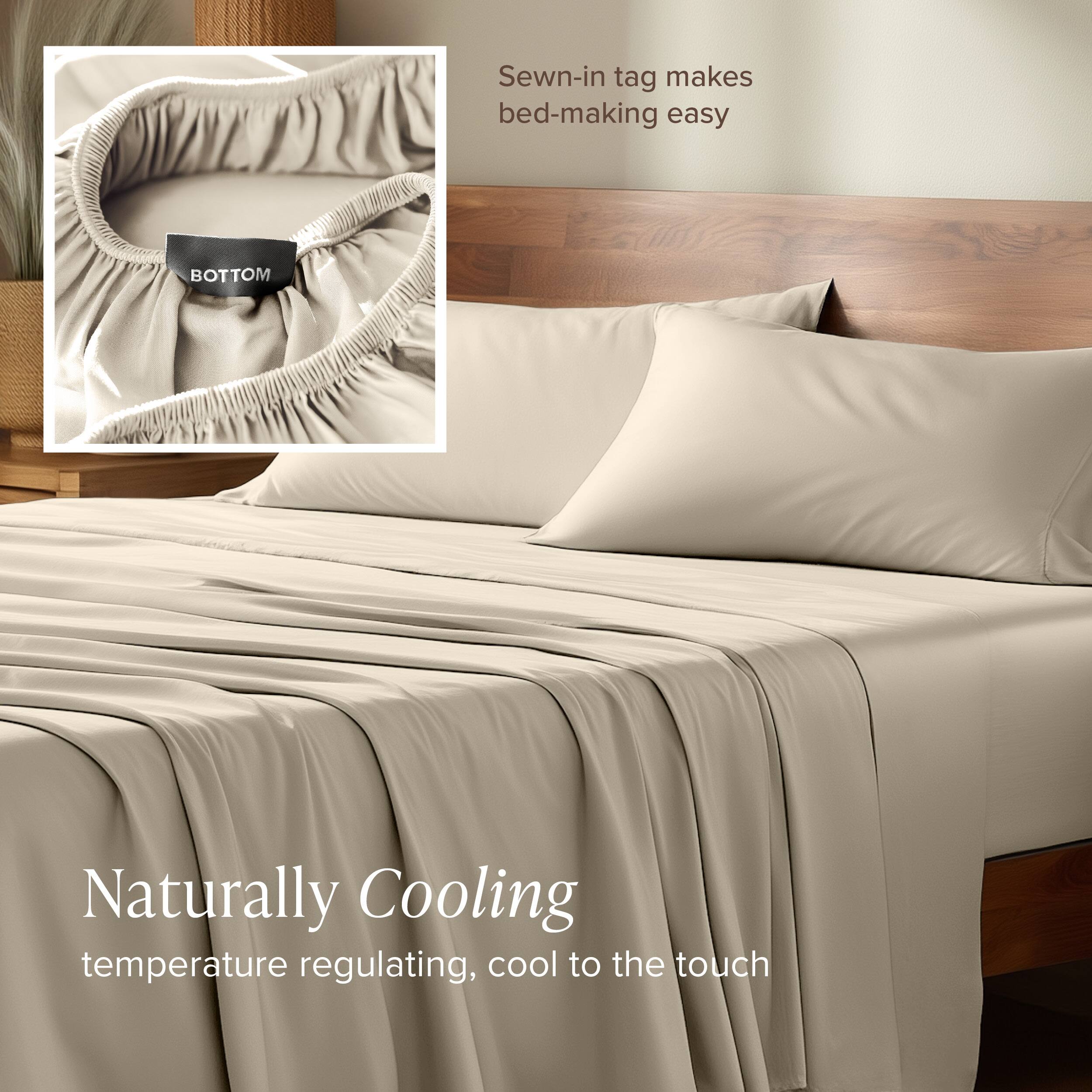 Sewn-in tag makes bed-making easy

Naturally Cooling
temperature regulating, cool to the touch