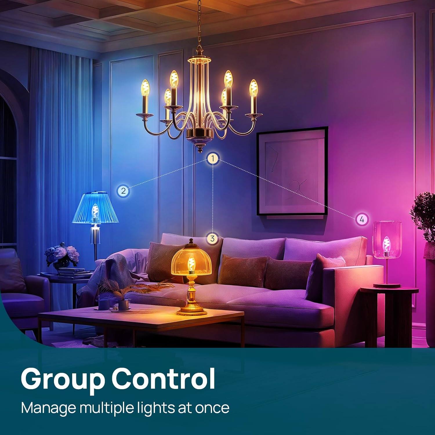 1 2 4 3

Group Control  
Manage multiple lights at once