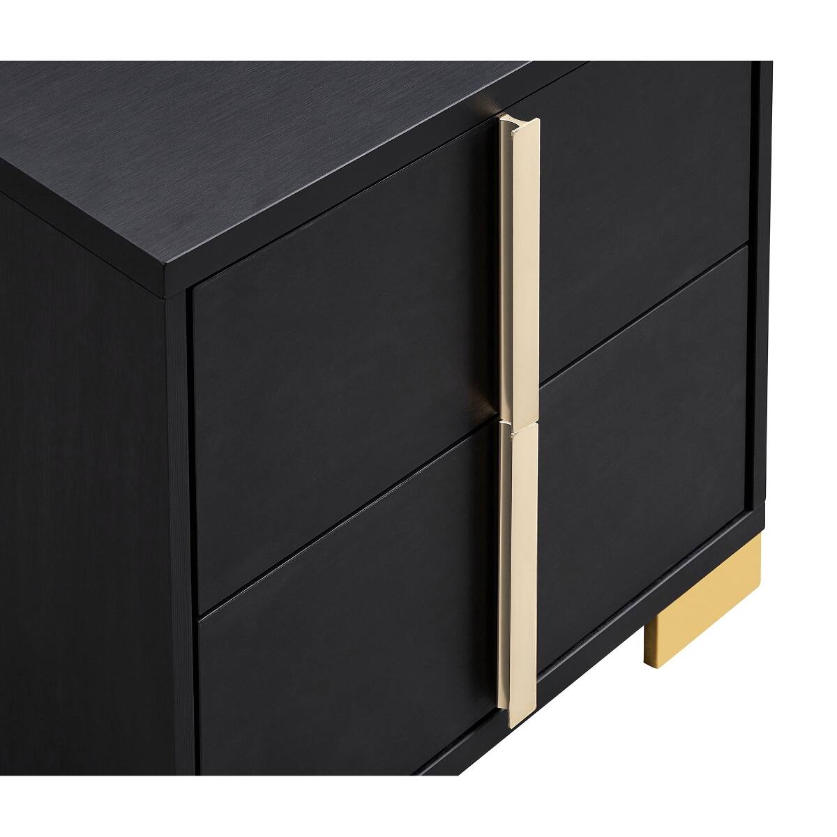Alt View 8. Loheer - Loheer Black Two Drawer Nightstand with Gold Accents for Modern Bedrooms - Black.