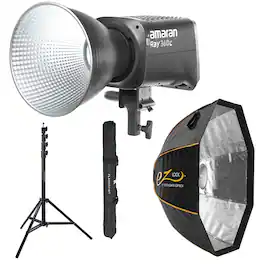 Amaran - Ray 360c RGB Full-Color Point-Source COB LED Video Light Bundle with OctaLarge Softbox and Light Stand