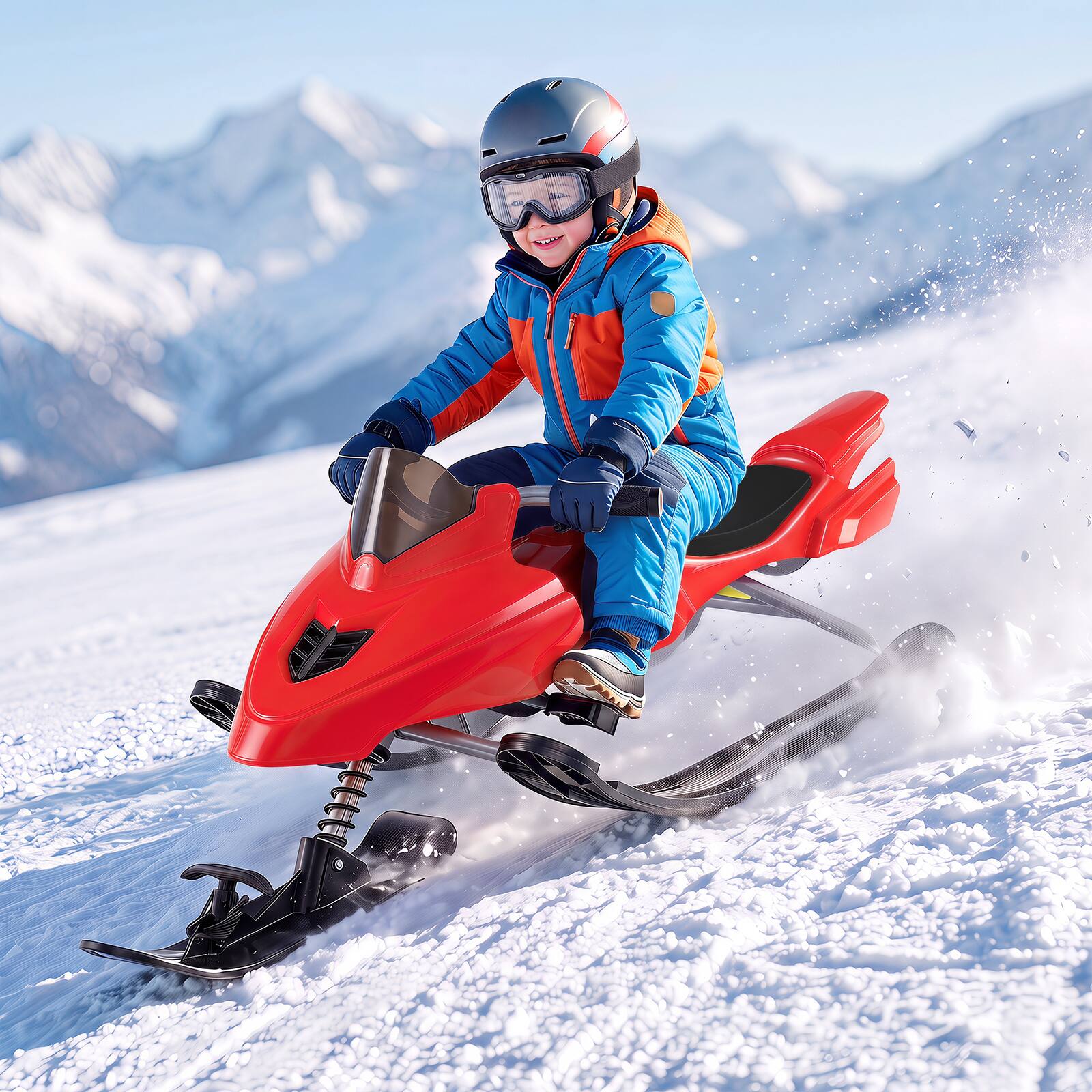 Alt View 1. Costway - Costway Snow Racer Sled with Brakes, Tow Ropes, Easy Grip Steering Handle for Winter Sports - Red.