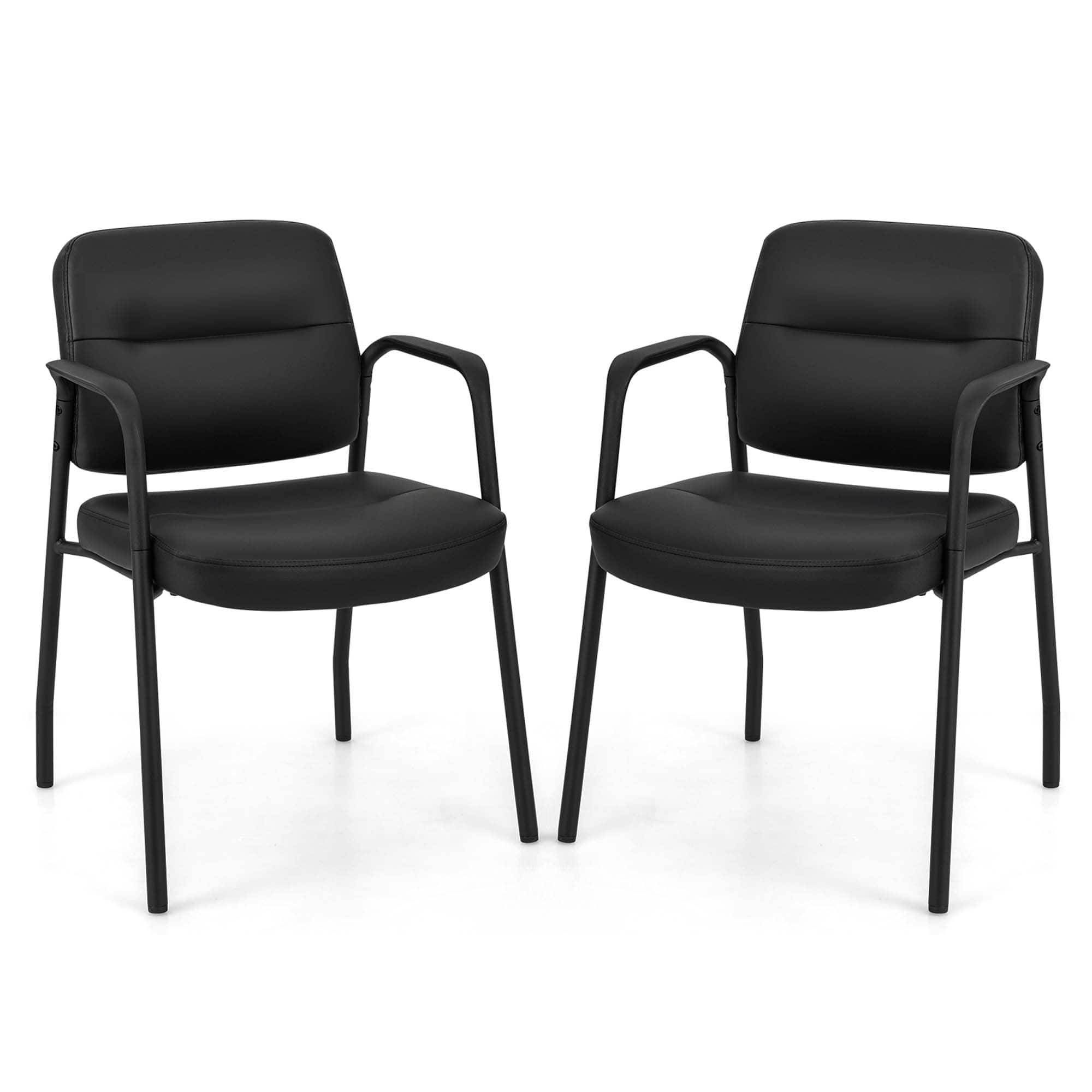 Costway - Waiting Room Chair No Wheels Set of 2 with Integrated Armrests for Reception - Black