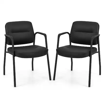 Front. Costway - Costway Waiting Room Chair No Wheels Set of 2 with Integrated Armrests for Reception - Black.