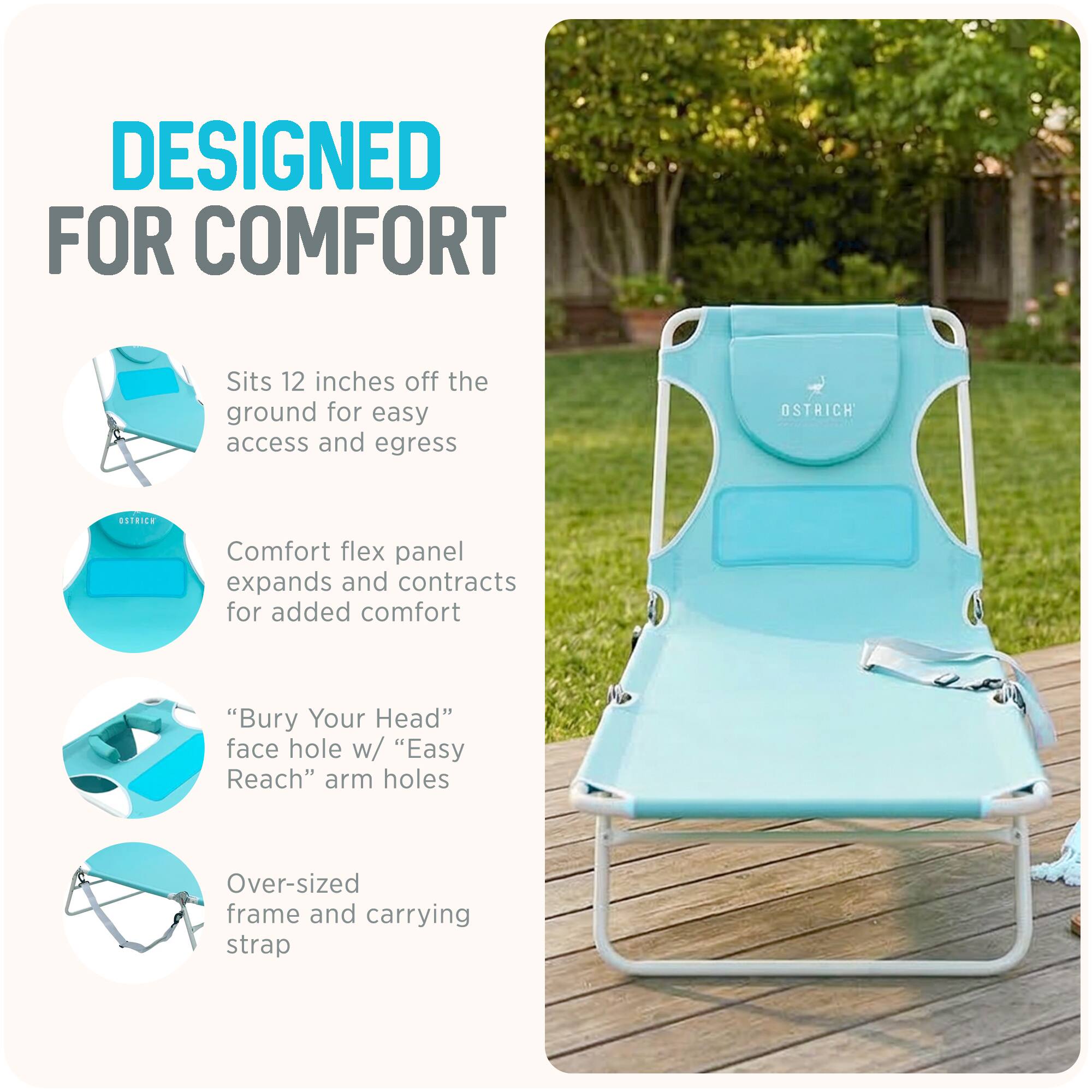 DESIGNED FOR COMFORT

- Sits 12 inches off the ground for easy access and egress
- Comfort flex panel expands and contracts for added comfort
- "Bury Your Head" face hole w/ "Easy Reach" arm holes
- Over-sized frame and carrying strap