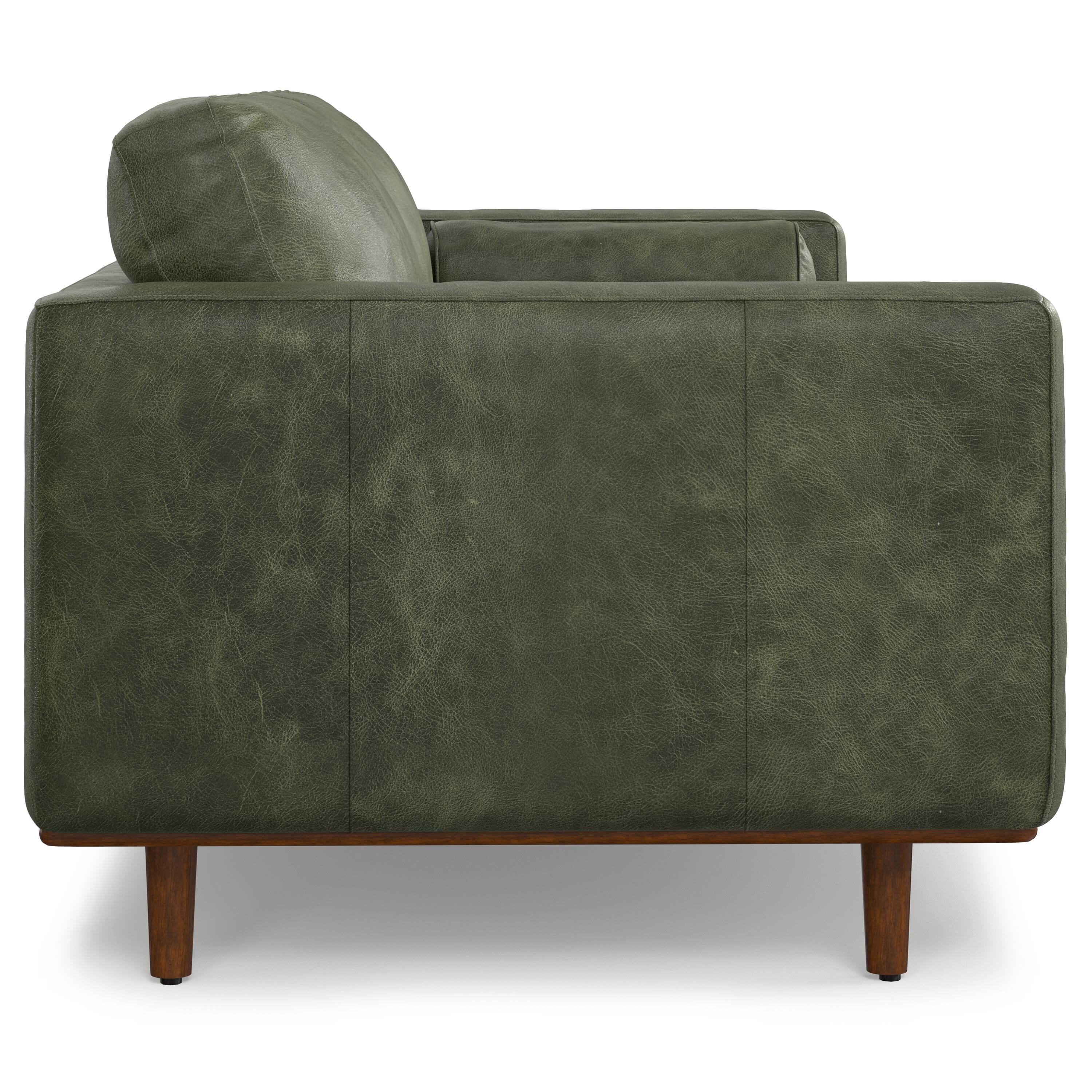 Back. Simpli Home - Morrison 89 inch Wide Mid-Century Modern Sofa in Moss Green Genuine Leather - Moss Green.