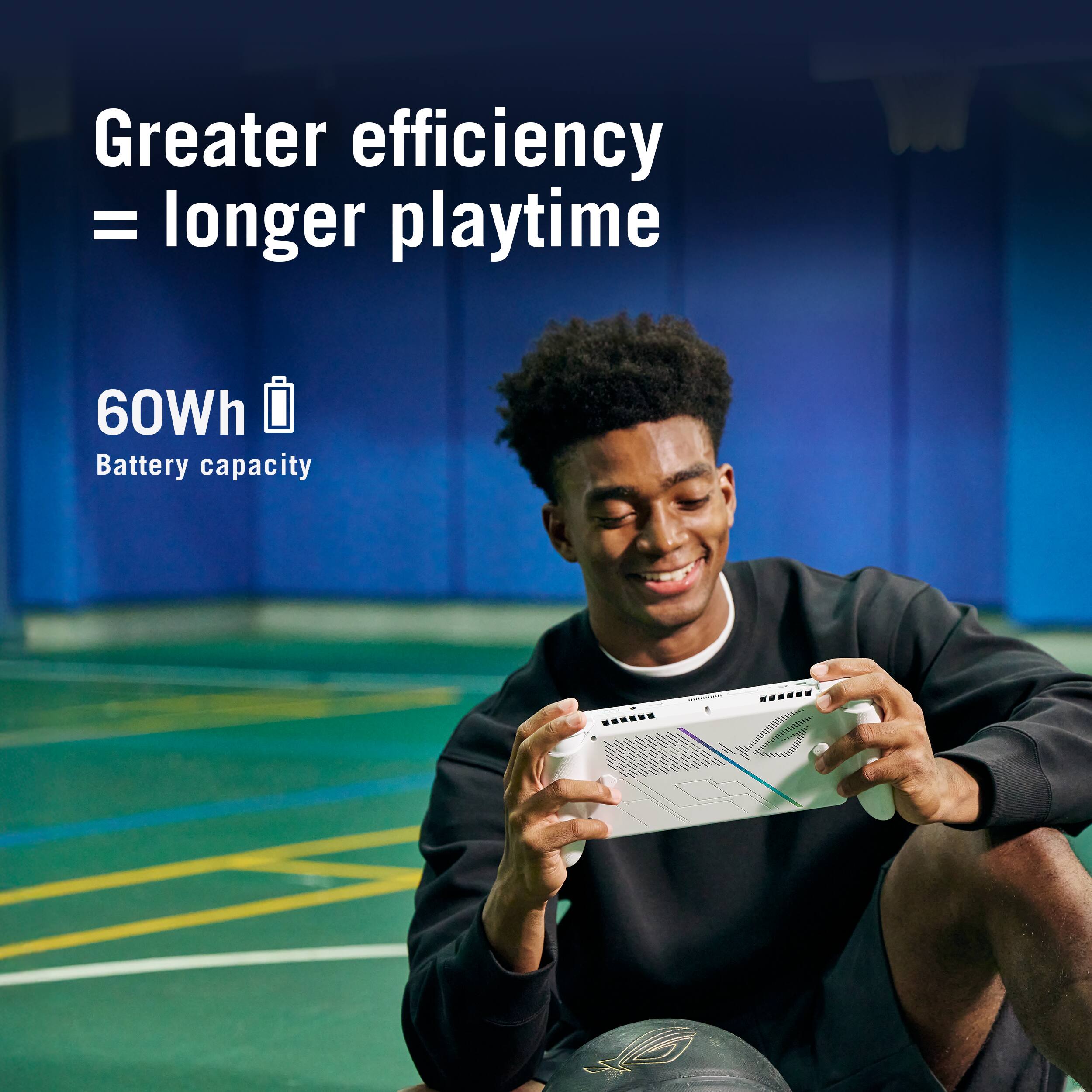 Greater efficiency = longer playtime

60Wh Battery capacity