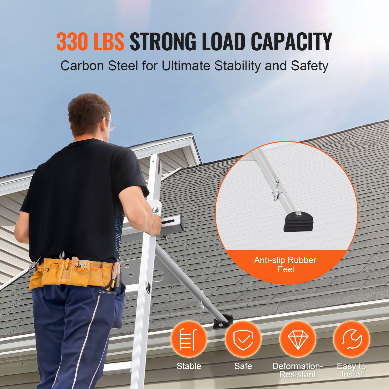 330 LBS STRONG LOAD CAPACITY  
Carbon Steel for Ultimate Stability and Safety  

Anti-slip Rubber Feet  

Stable  
Safe  
Deformation-Resistant  
Easy to Install