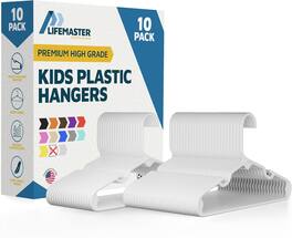 Lifemaster - Kids Clothes Hangers – 10-Pack, 11.6" Plastic Hangers with Shoulder Notch, Space-Saving, Holds 5 lbs - White