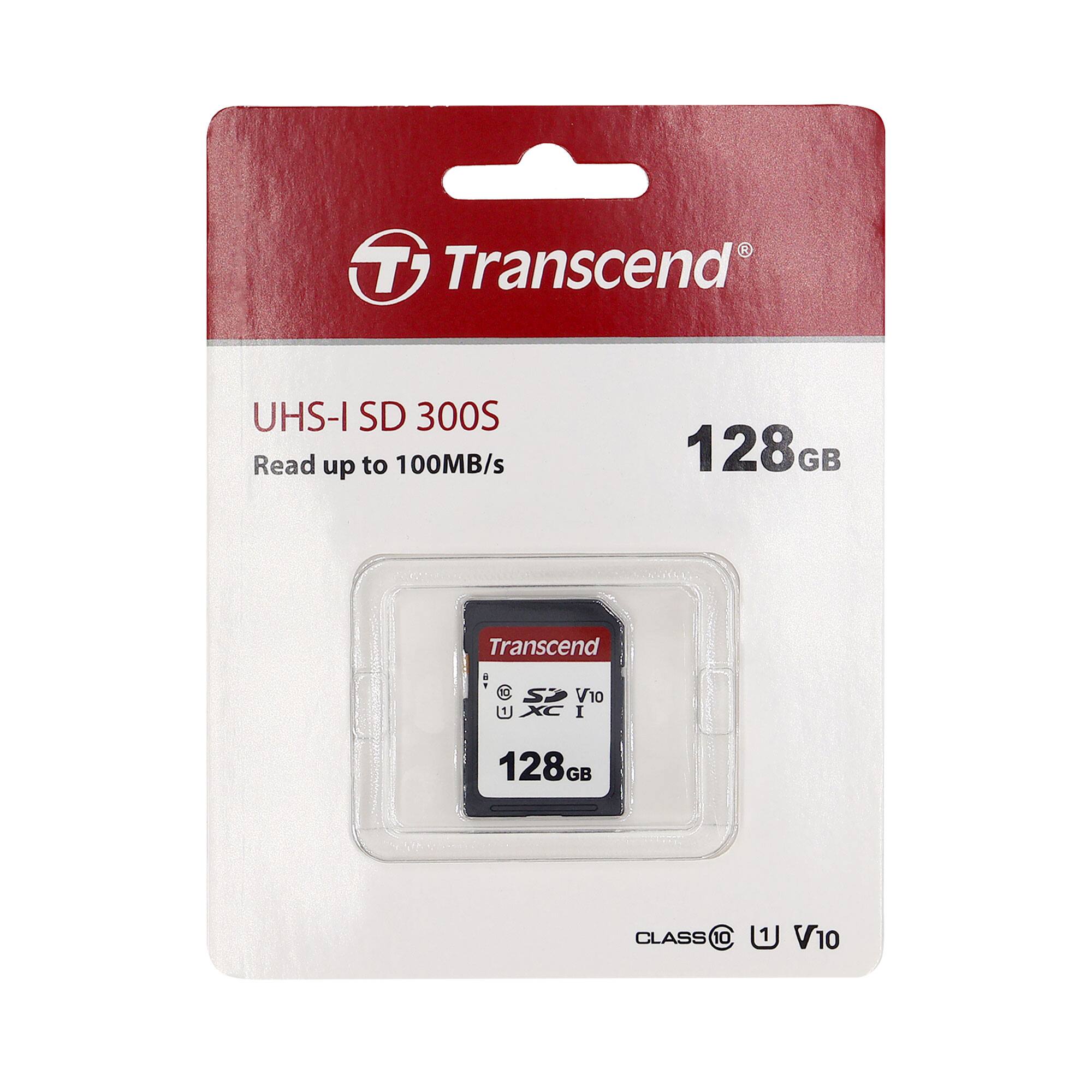 Transcend  
UHS-I SD 300S  
Read up to 100MB/s  
128GB  
CLASS 10  
U1  
V10