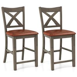 Kadyn - Kitchen Counter Bar Chairs, Bar Stools,Bar Stools Set of 2 with Cross Back and Faux Leather Upholstered Seat-Gray - Brown