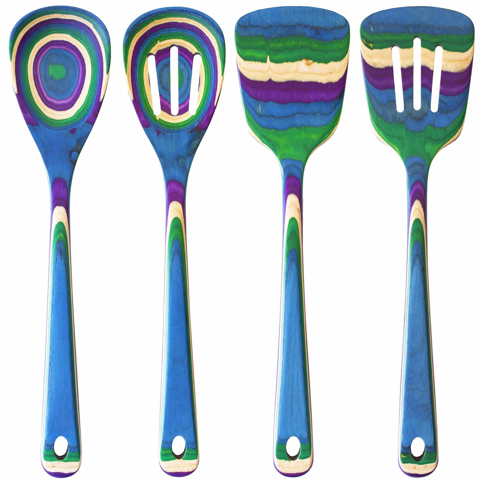 Front. Baltique - Mumbai Collection 4 Piece Cooking Utensil Set, Safe for Nonstick - Purple, Green, Blue.