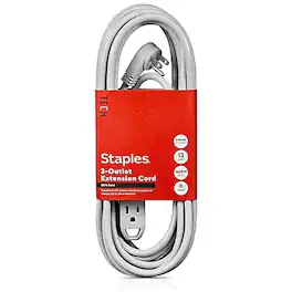 Staples TECH - 25' Extension Cord, 3-Outlet, 16 AWG, Gray, 2/Pack (ST62346) - Gray/Silver