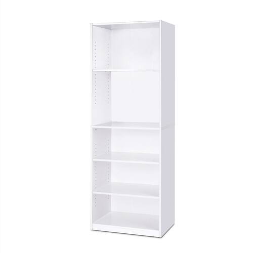 Front. SlickBlue - 5-Shelf Modern Bookcase with Wood Finish for Living Room Decor - White.