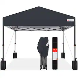 Best Choice Products - 8x8ft Easy Setup Pop Up Canopy w/ 1-Button Setup, Wheeled Case, 4 Weight Bags - Gray